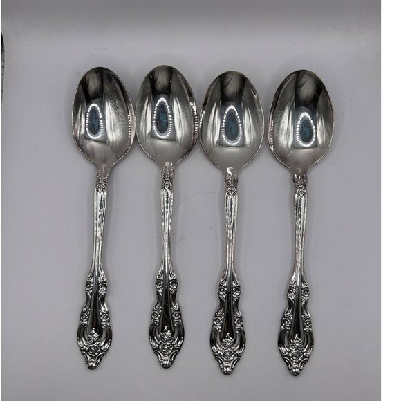 Set Of 4 Oneida Silverplate Silver Artistry Pattern Soup Spoons Discontinued 196 - Picture 6 of 6